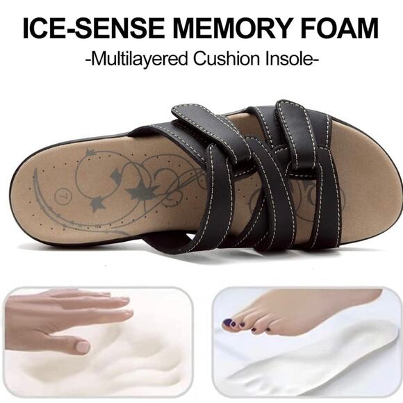 Sandals for Women Orthotic Slides Adjustable Hook and Loop Flat Slide - Picture 1 of 6